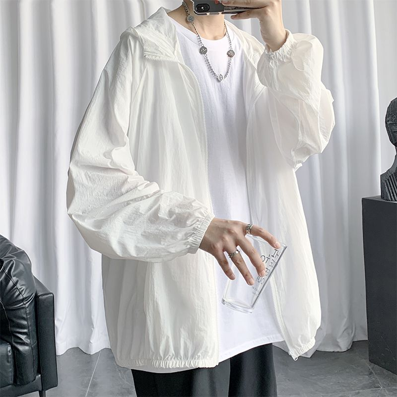 夏季新款防晒衣男港风宽松户外运动服外套纯色大码连帽遮阳防晒服