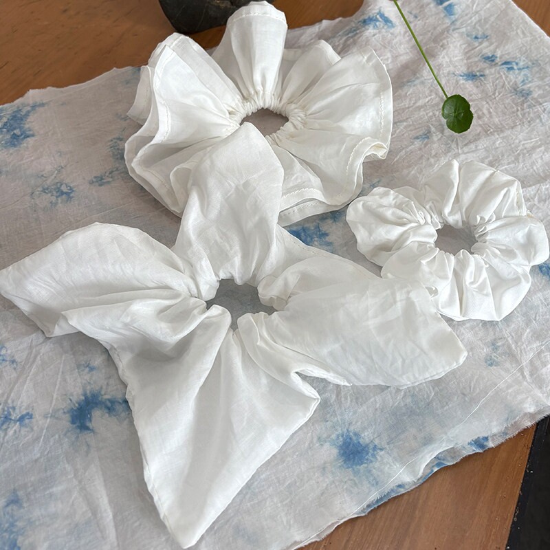 扎染漆染专用白胚大肠发圈方巾发带素色纯棉材料马尾头绳发饰头巾