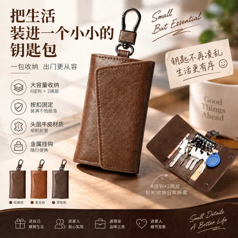 真皮钥匙包男士2026新款女士小迷你随身收纳家用高级感锁匙包套