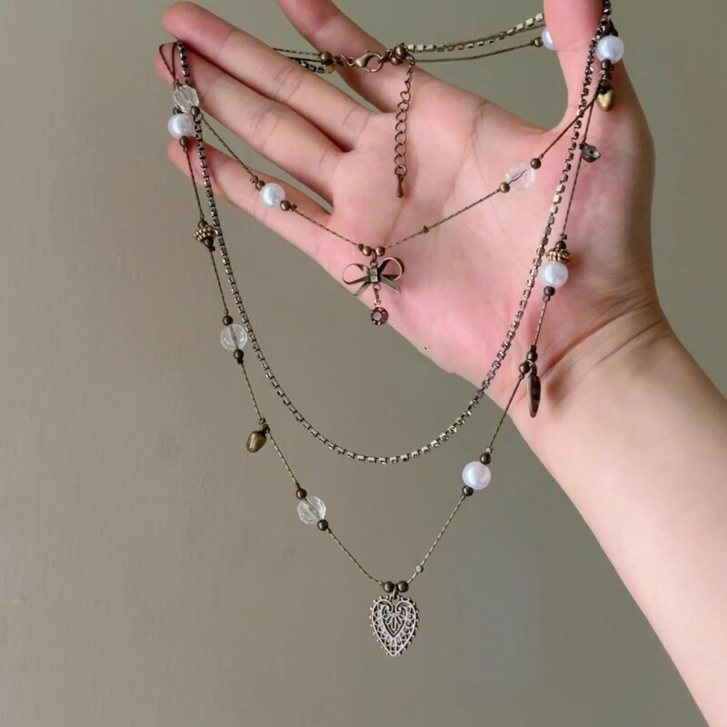 中古vintage爱心项链新款2024爆款复古古着锁骨链女高级感