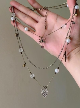 中古vintage爱心项链新款2024爆款复古古着锁骨链女高级感颈链潮