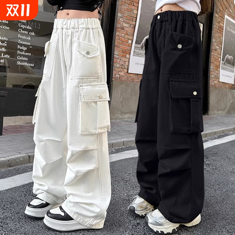 女童裤子春秋新款儿童阔腿裤女大童初中生嘻哈街舞潮酷穿搭工装裤