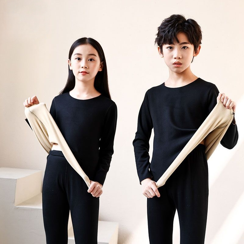 儿童秋衣秋裤保暖内衣套装德绒中领男童女童打底加绒睡衣睡裤双面