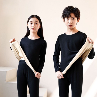 儿童秋衣秋裤保暖内衣套装德绒中领男童女童打底加绒睡衣睡裤双面