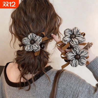 秋冬针织花朵蝴蝶结发圈女