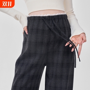 秋装 孕妇裤 不勒肚2025直筒长裤 子秋季 外穿加绒灰色 春秋格子阔腿裤