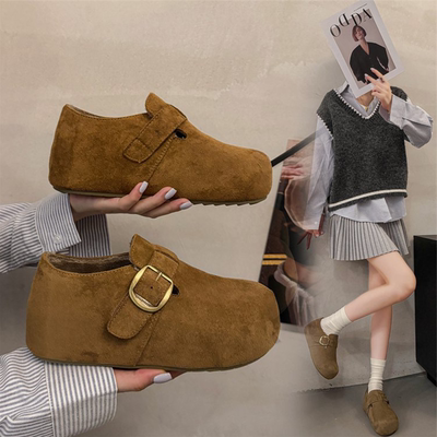 加绒勃肯鞋2025秋冬新款厚底内增高5cm全包博肯鞋小个子毛毛鞋女
