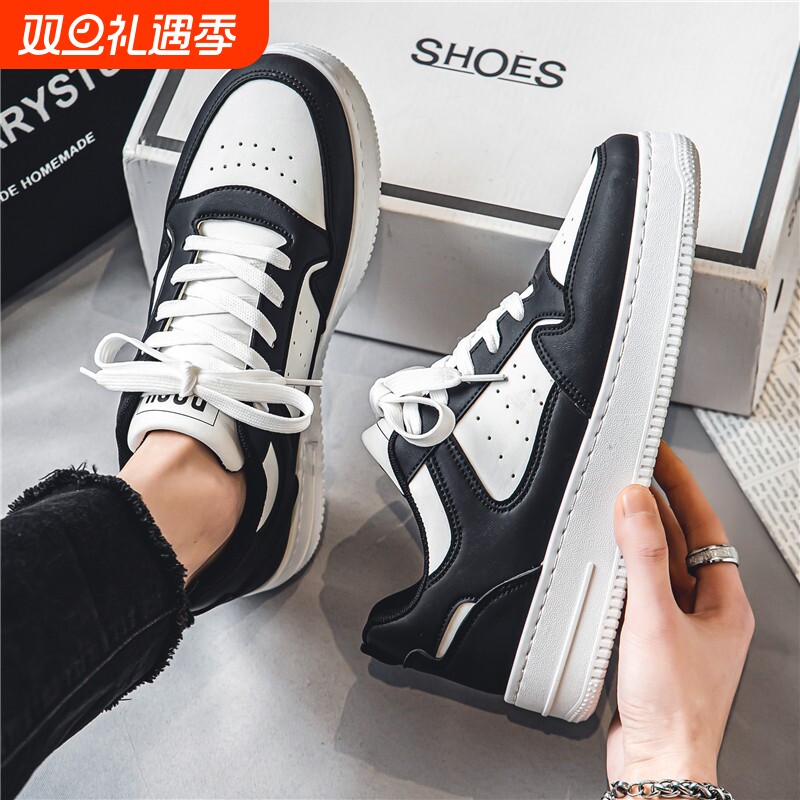 男鞋秋季新款透气小白鞋子男学生潮流百搭厚底运动休闲低帮板鞋男