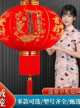 2026年新款过年植绒灯笼一对大门口阳台春节装挂饰遥控绒布宫灯