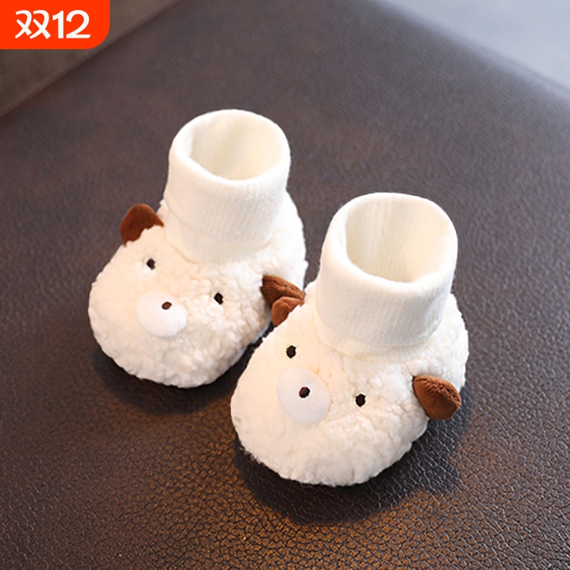 秋冬季婴幼儿鞋子加绒0-1岁宝宝软底不掉棉鞋保暖鞋袜毛绒防滑