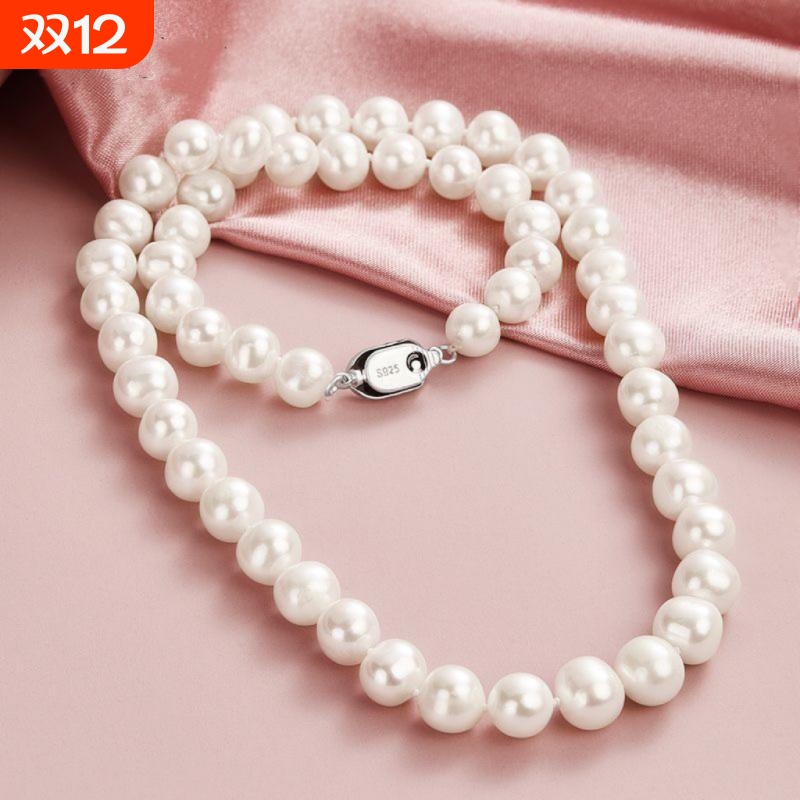 诸暨淡水无核珍珠项链近圆强光颈链S925银扣时尚百搭气质女全珠链