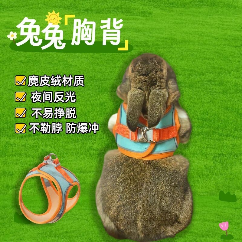 兔子牵引绳防挣脱遛小兔子专用神器背心式可伸缩外出的胸背溜绳子