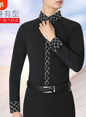 丹宝罗黑色衬衫男百搭长袖衬衣男高级感痞帅摩登舞表演服帅气衬衣