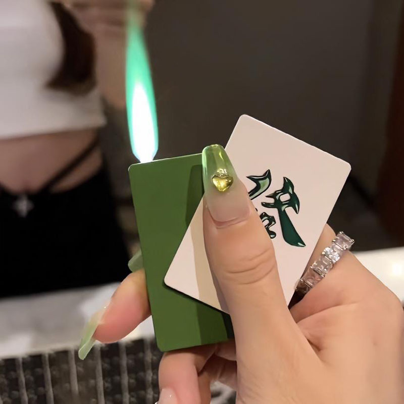 充气发财打火机创意麻将防风高颜值点烟器红中绿火送男友礼物金属