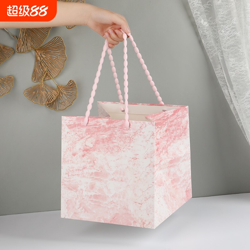 礼品袋正方形礼物袋高级感手提袋大理石大号鲜花包装袋零食袋礼袋
