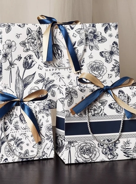 新年礼品袋手提袋伴手礼糖果袋复古精致时尚高级送礼袋丝带红色