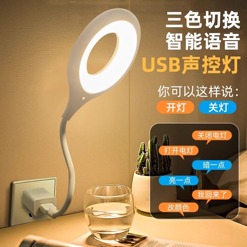 声控灯感应灯led智能语音控制小夜灯床头灯卧室usb灯氛围灯台灯