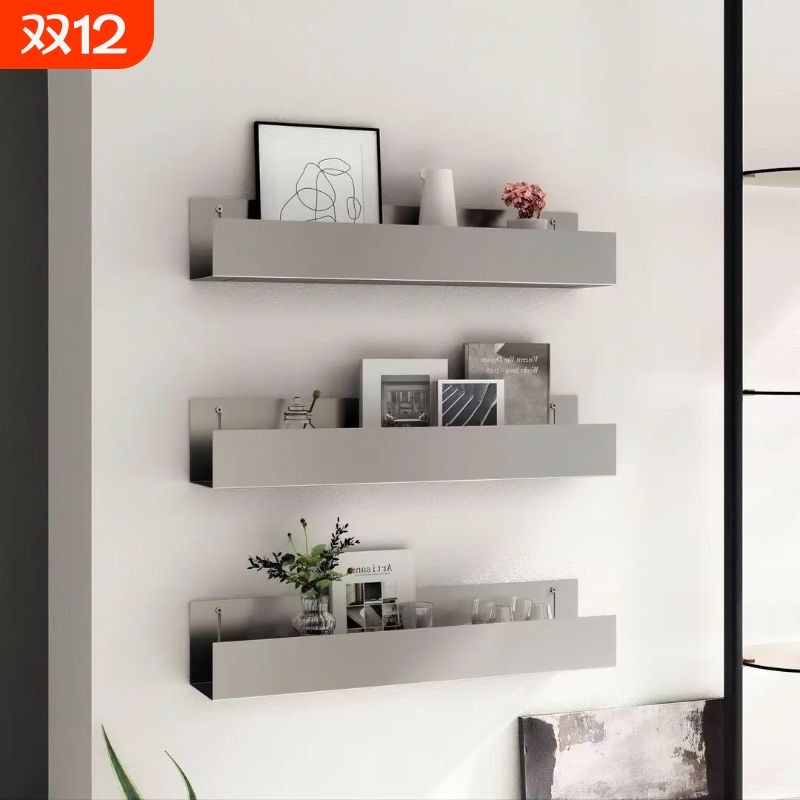 不锈钢层板金属加厚隔板收纳架网红客厅壁挂书架墙上置物架