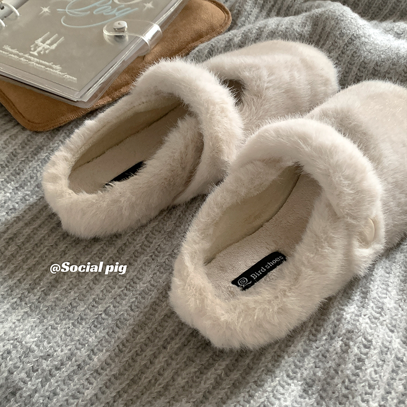 精致感~加绒毛毛鞋女 | 外穿秋冬季懒人鞋豆豆棉鞋玛丽珍单鞋