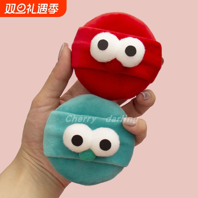 大眼仔毛绒柔软散粉扑大号干粉扑蜜粉扑植绒化妆面扑卡通定妆粉扑