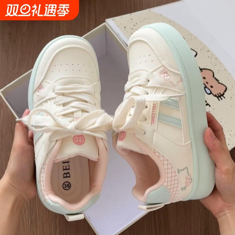 粉色厚底小白鞋女透气2025秋季新款chic小众设计休闲学生运动板鞋