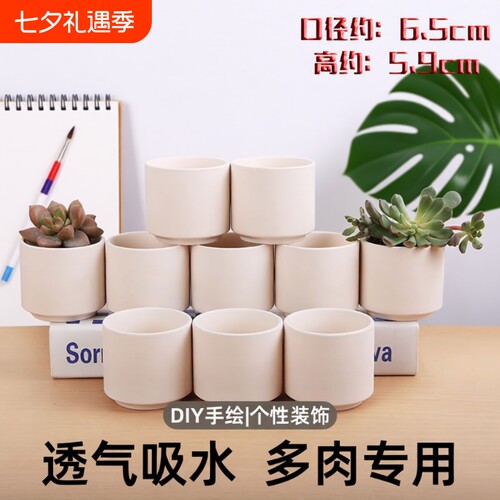 透气会呼吸陶瓷花盆可用颜料画画