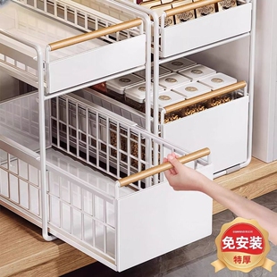 厨房下水槽置物架调料碗碟水池多功能收纳架橱柜拉篮分层架抽拉