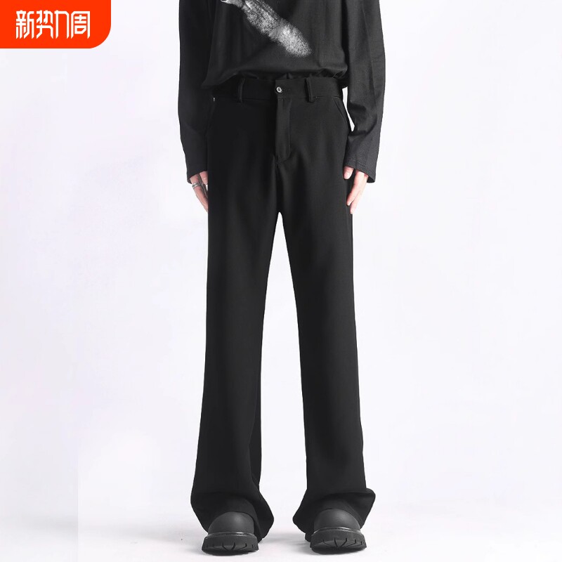 黑色垂感西裤男款秋冬季直筒cleanfit微喇裤子休闲西装裤男士