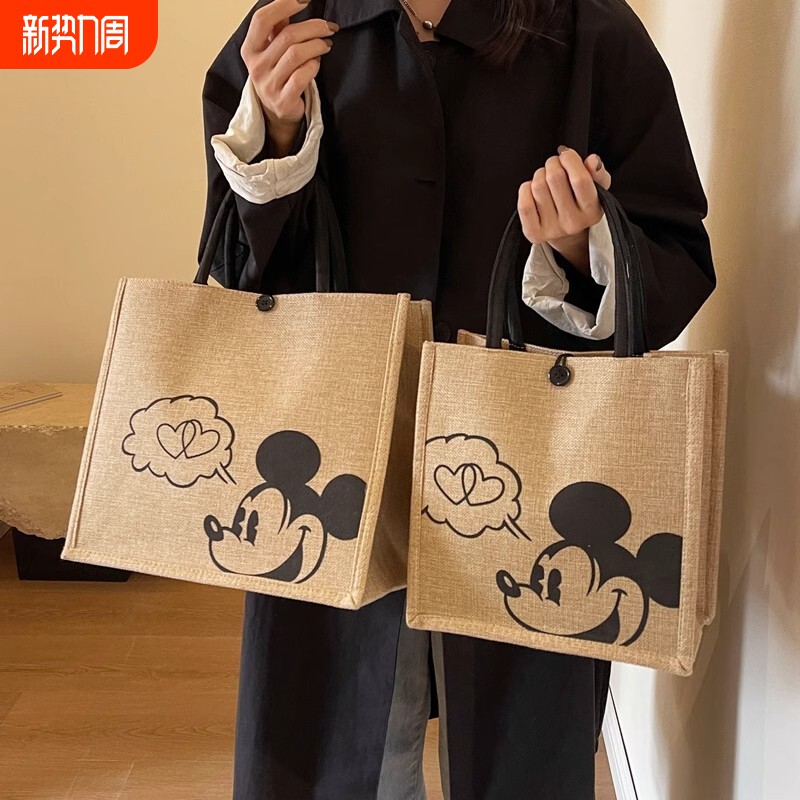 麻布包包女手提包2025新款简约大容量托特包上班通勤帆布手提袋