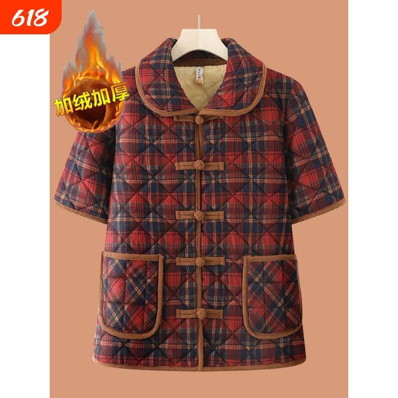 中老年妈妈秋冬装半袖棉服马甲奶奶加绒加厚坎肩马夹中袖棉袄外套