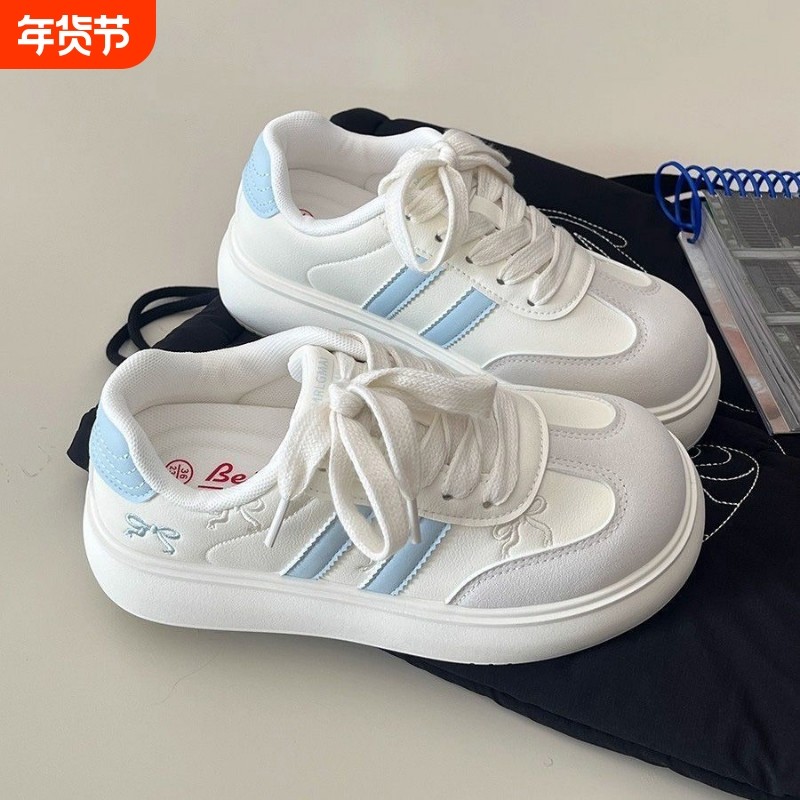 红色苹果鞋子厚底增高2025秋冬新款德训板鞋女运动面包鞋平底圆头,女鞋,休闲板鞋,淘宝优惠券,粉丝福利购,淘宝优惠卷