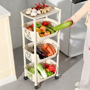 厨房置物架多功能蔬菜放菜多层篮子落地柜零食小推车筐夹缝收纳架
