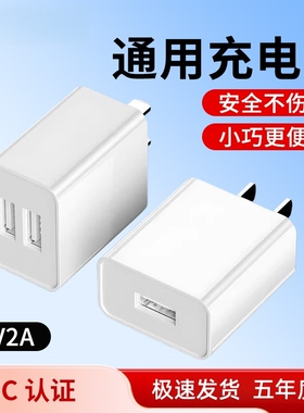 柚狮5V2A双口充电器蓝牙耳机手表慢充头小台灯风扇电子门锁适用苹 果华为安卓智能1A手机多功能USB直充电头