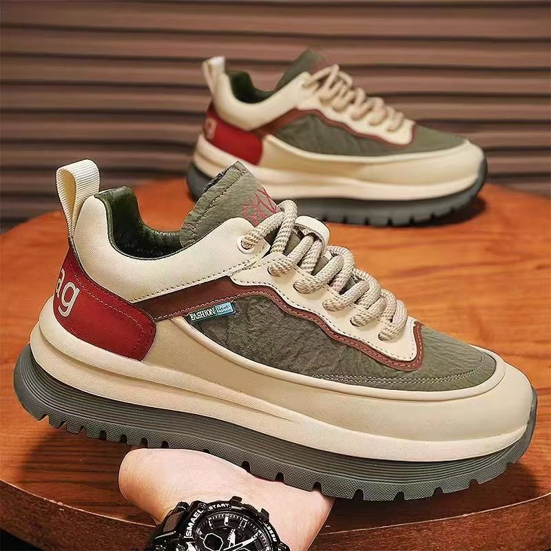 男鞋秋季休闲运动厚底防水增高软底跑步板鞋工作防滑阿甘潮鞋耐磨