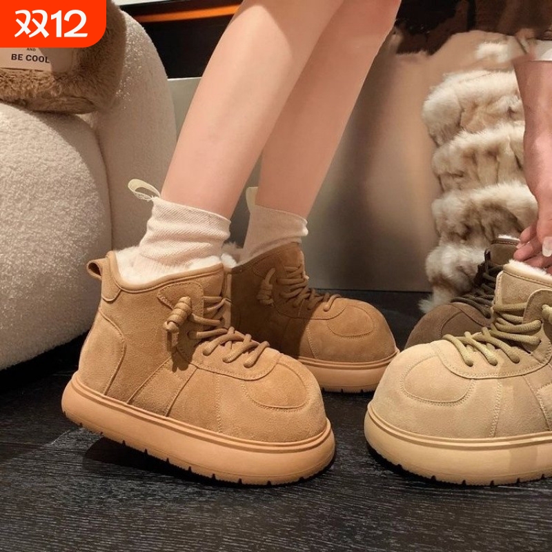 QVAJ大头雪地靴棉鞋女冬季加绒加厚外穿厚底防滑保暖短靴雪地靴
