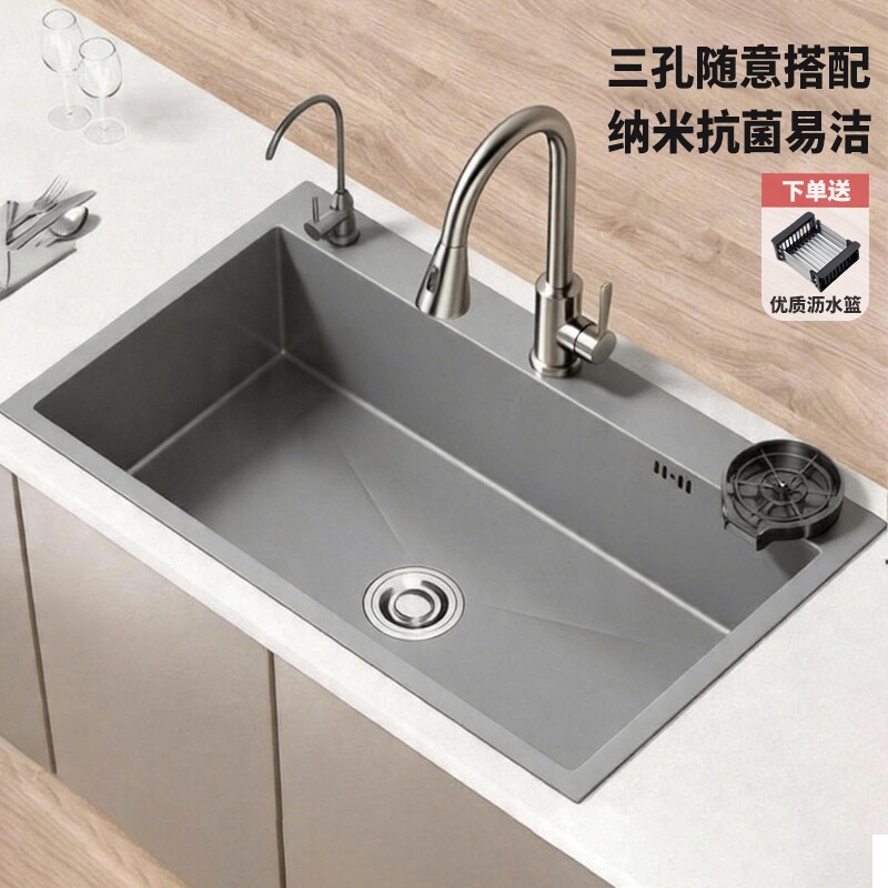 加厚厨房不锈钢水槽手工洗菜盆大单槽台下盆洗碗池洗手池吧台台面
