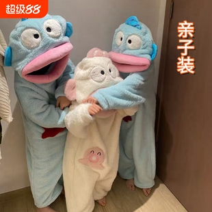 丑鱼睡衣珊瑚绒女款2025新款冬季高级感男加厚儿童睡袍白色家居服