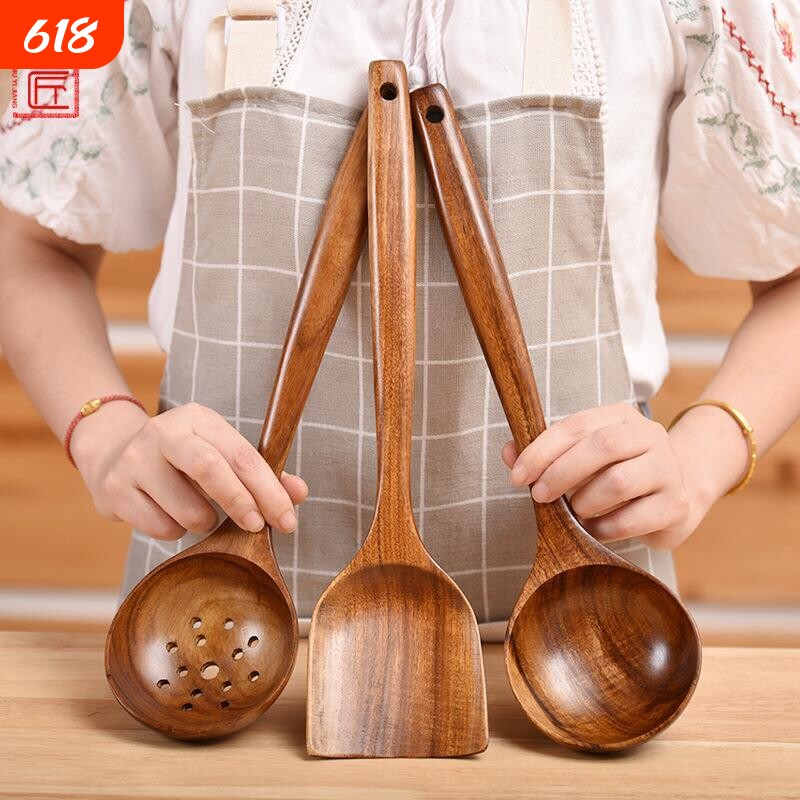 乌檀木锅铲家用不粘锅专用木质厨具木勺汤勺饭勺木头炒菜铲子木铲
