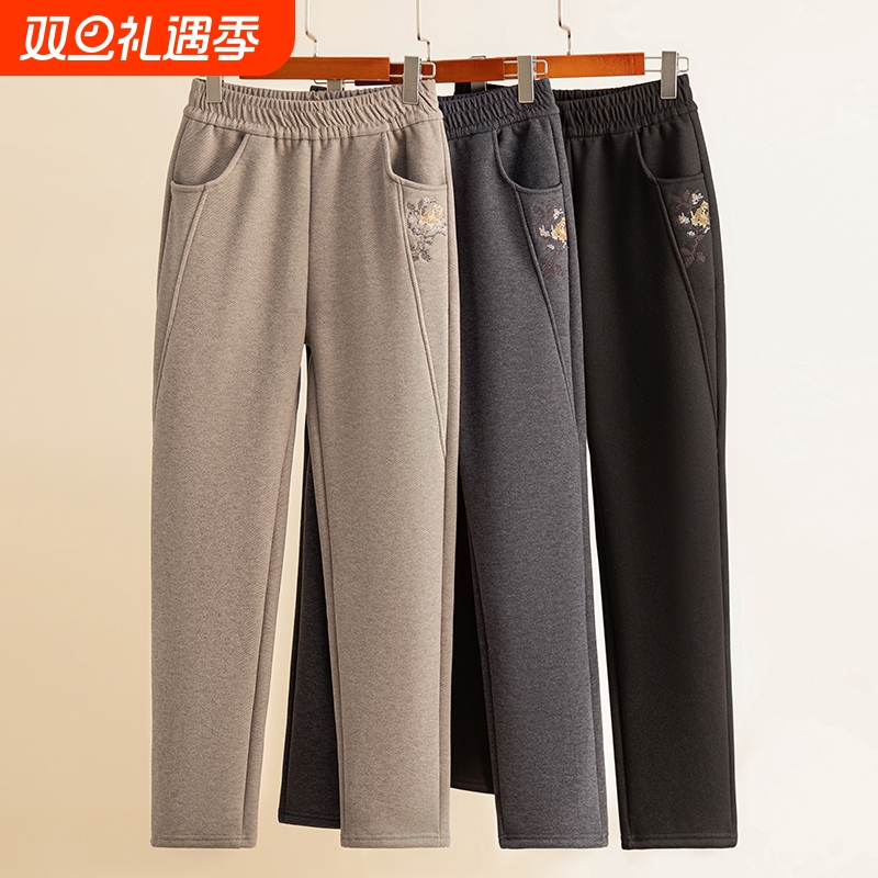 中老年裤子女春秋冬装加绒加厚休闲裤婆婆奶奶直筒裤妈妈保暖长裤