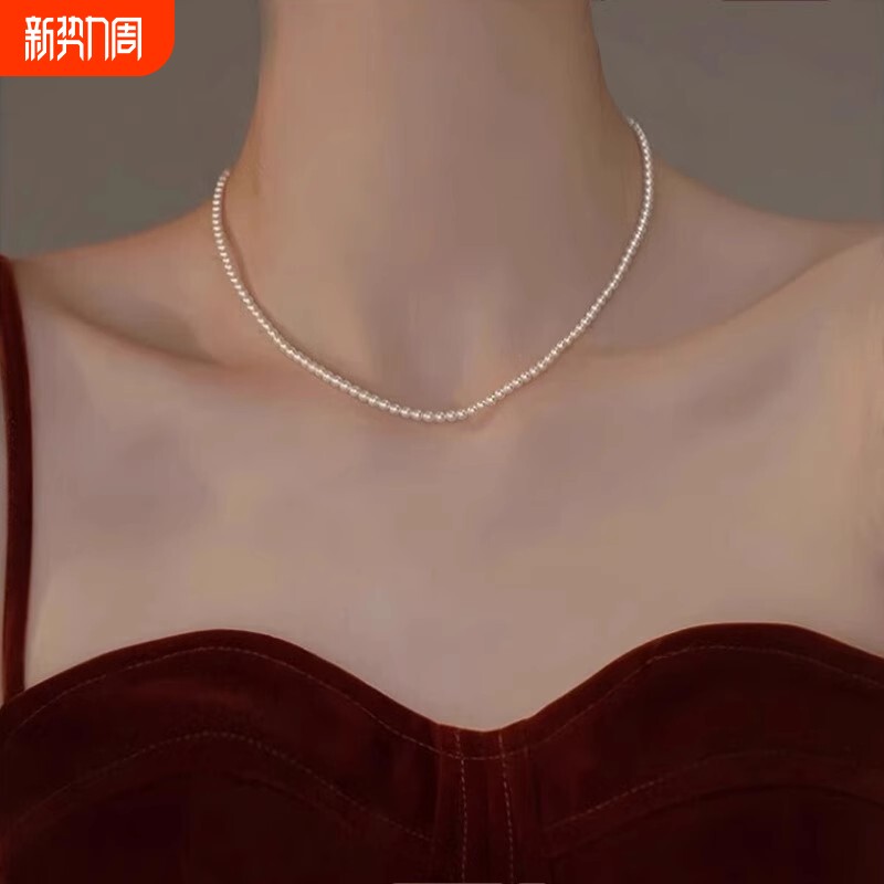 高光珍珠项链轻奢小米粒小米珠珍珠项链女颈链细女士高级感锁骨链