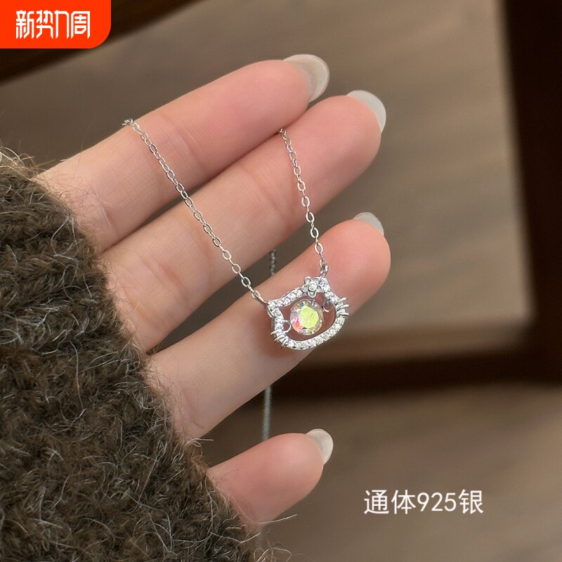 S925纯银可爱KT猫灵动项链女小众设计感气质锁骨链新年情人节礼