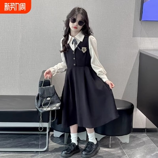 公主裙女孩春秋拼接假两件裙子 儿童长袖 女童学院风春装 连衣裙新款