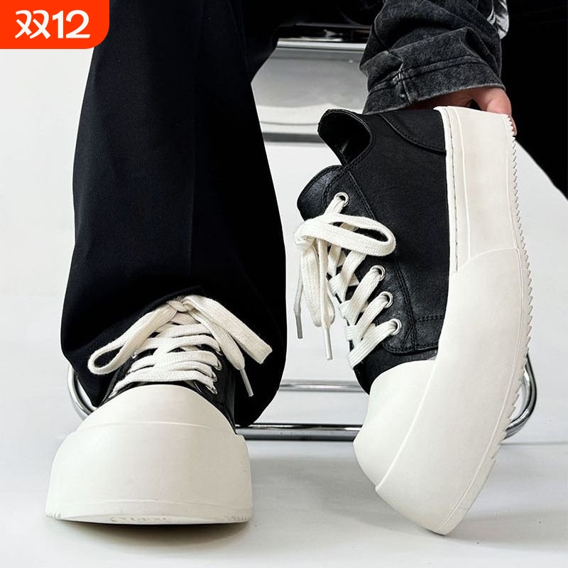 明星同款大头奶香底板鞋情侣厚底德比鞋潮男通勤休闲皮鞋黑色防滑