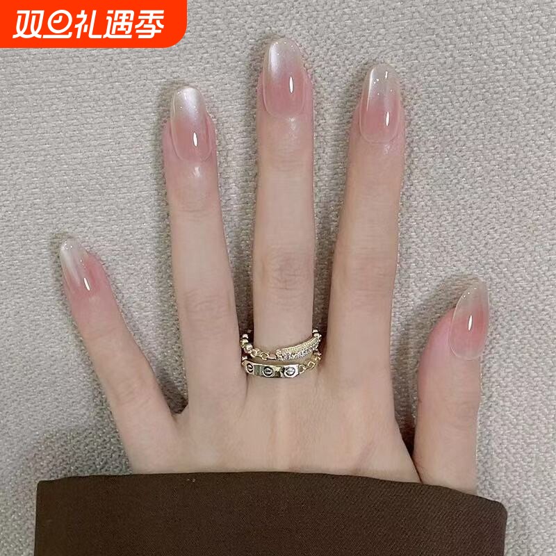 手工猫眼穿戴甲美甲贴片2025高级感追光甲片中长款椭圆法式波点