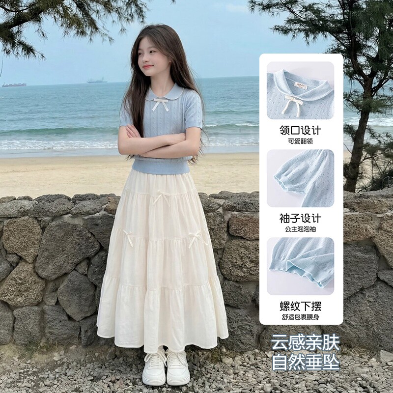 女童Polo上衣韩系休闲半身裙套装