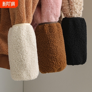 羊羔毛袖套女套袖冬季成人羽绒服防脏护袖袖筒长款袖头黑色咖色