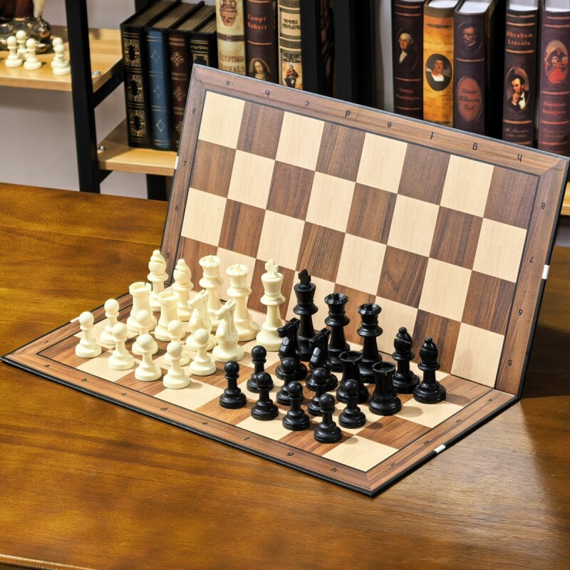 大号国际象棋套装可折叠棋盘王高9.5cm双皇后棋子学生比赛黑白棋