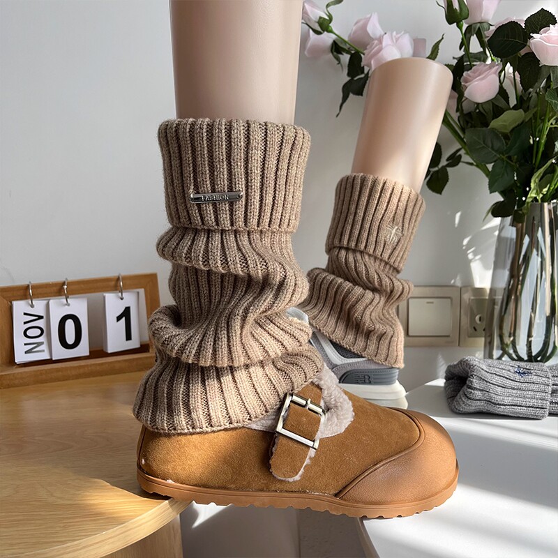 堆堆袜套女小腿套袜子女秋冬美拉德辣妹金属标加厚保暖显瘦中筒袜