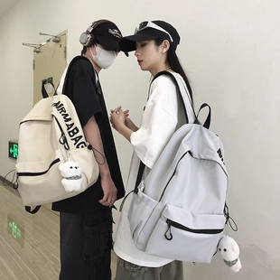 书包女生初中生背包简约电脑包大学生双肩包潮蓝色粉色黑色立体