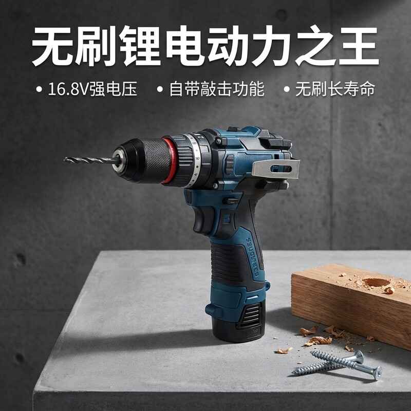 16.8V纯铜电钻可敲击腰挂大功率锂电家用工业多功能冲击钻充电式